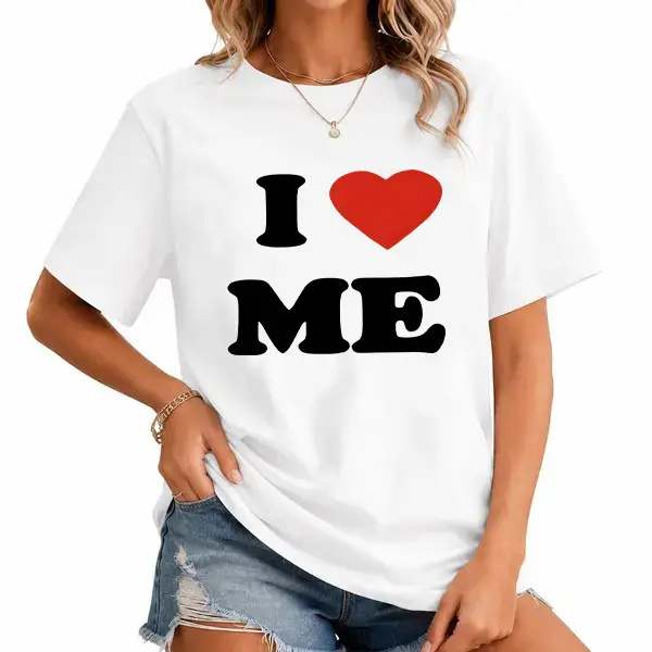 Women's Soft Cotton "I Heart Me" Letter Print T-Shirt - Unisex Loose-Fit Short-Sleeve Top, Silky Garments Fitted Self-Care Shirt for Dating, Everyday Look (Pairs with Cardigan, Bottoms), Comfortable