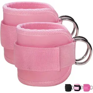 Padded Neoprene Ankle Straps with Double D-Rings, Adjustable for Cable Machine Glute Workouts, Gym Accessories for Men and Women, Gym Stuff