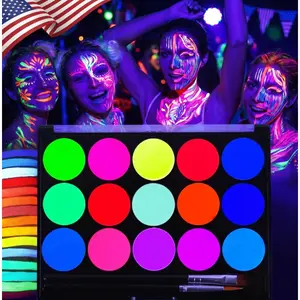 Glow UV Face Paint Set  15 Neon Blacklight Colors for Parties, Festivals & Halloween