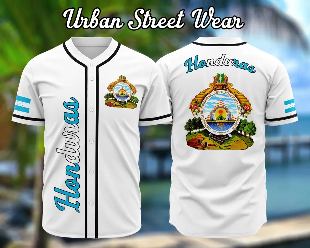 Honduras White Baseball Jersey, Honduras, Unisex Wear, Baseball jersey, Street Wear,