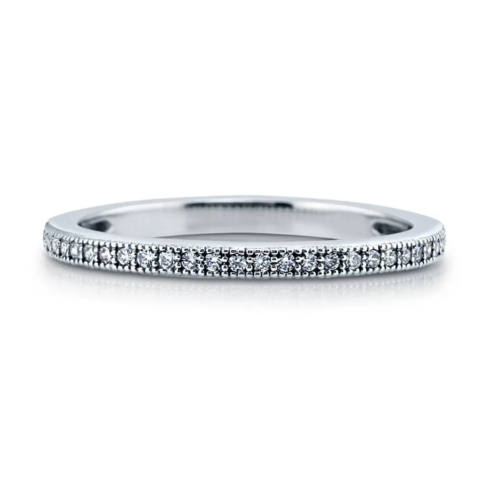 BERRICLE Sterling Silver Wedding Rings Stackable Half Eternity Band Ring for Women, Micro Pave Set Round Cut Cubic Zirconia CZ