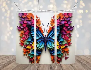 20 OZ BUTTERFLIES - FLOWERS INSULATED SKINNY TUMBLER W/ STRAW