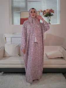 Women's Ditsy Floral Print Long Sleeve Dress with Hijab, Muslim Dress, Modest Casual Long Dress for Daily Wear, Ladies Islamic Clothing for All Seasons