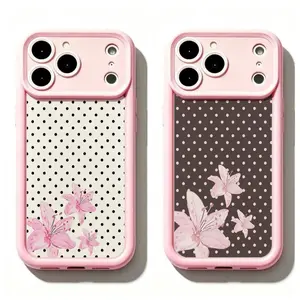 TY-Pink Lily Polka Dot Phone Case,Brown & Pink Polka Dot Lily Phone Case,Girly Polka Dot Flower Aesthetic Protective Cover For iPhone 11 12 MINI 13 MINI 14 15 16 17 Air Pro Max for Samsung S26 S25 S24 S23 S22 S21 Case,Gift for her/him