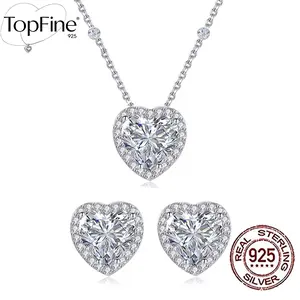 925 Sterling Silvery Low Sensitivity Romantic Love Design Sparkling White Synthetic Zirconia 3 Claw Decorative Pendant Necklace And Earrings Set for Women as a Gift