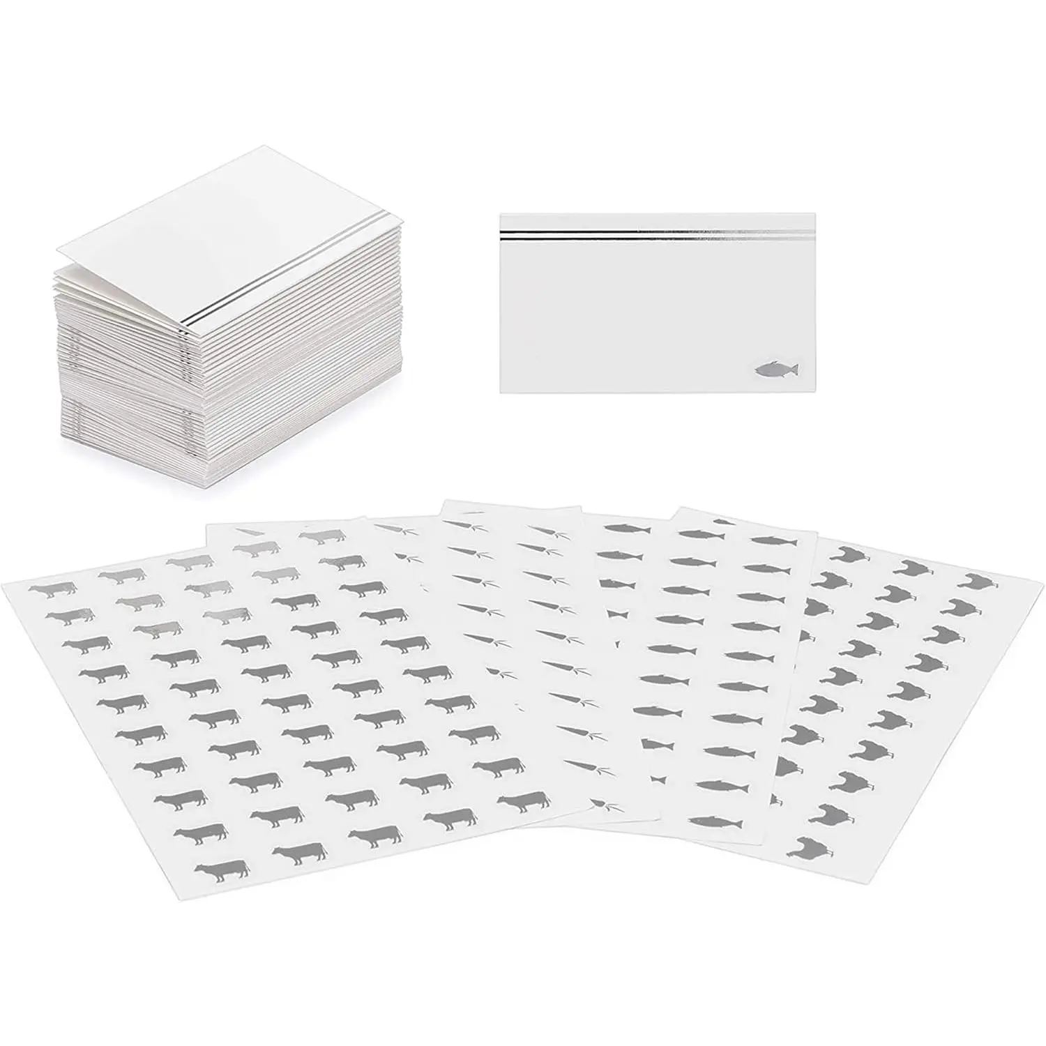 50-Pack Place Cards for Weddings – Elegant Name Cards for Table Setting – Pre-Folded & Tented Table Place Cards – with 200 Self-Adhesive Meal Choice Stickers – Silver Foil Design