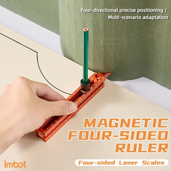 IMBOT 4-Sided Aluminum Alloy Multifunctional Precision Ruler - Magnetic Grip Leveling Tool with Inches/cm Markings, Floor Tile Height Gauge for DIY Woodworking Enthusiasts, Construction Hardware for Accurate Measurements