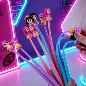 6-Pack K-Pop Hunter Girl Neutral Pens, Fun Shake-Shake Design, High-Aesthetic Swinging Rumi Writing Pen, Cartoon Water Ink