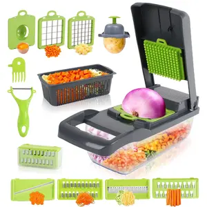 Set of 16, vegetable chopper, multifunctional fruit slicer, handle food grater, vegetable slicer, cutter with container, onion chopper with multiple interchangeable blades, potato slicer for home, kitchen utensils, kitchen utensils