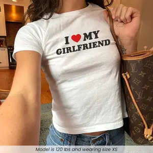 I Love My Girlfriend Baby Tee, Funny Lesbian Y2K Crop Top Style, I Heart My GF Retro 90s 2000s Women's Shirt, Funny WLW Sapphic Gift for Her