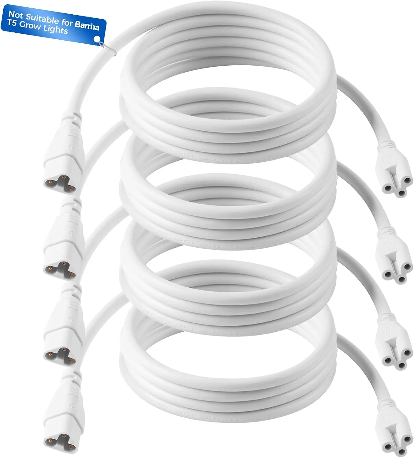 Barrina GM59, 5FT Male and Female Extension Cable, Certified, White | Not Suitable for Barrina T5 Grow Lights, Only for Barrina's Products with GM Series Cords, 4 Packs