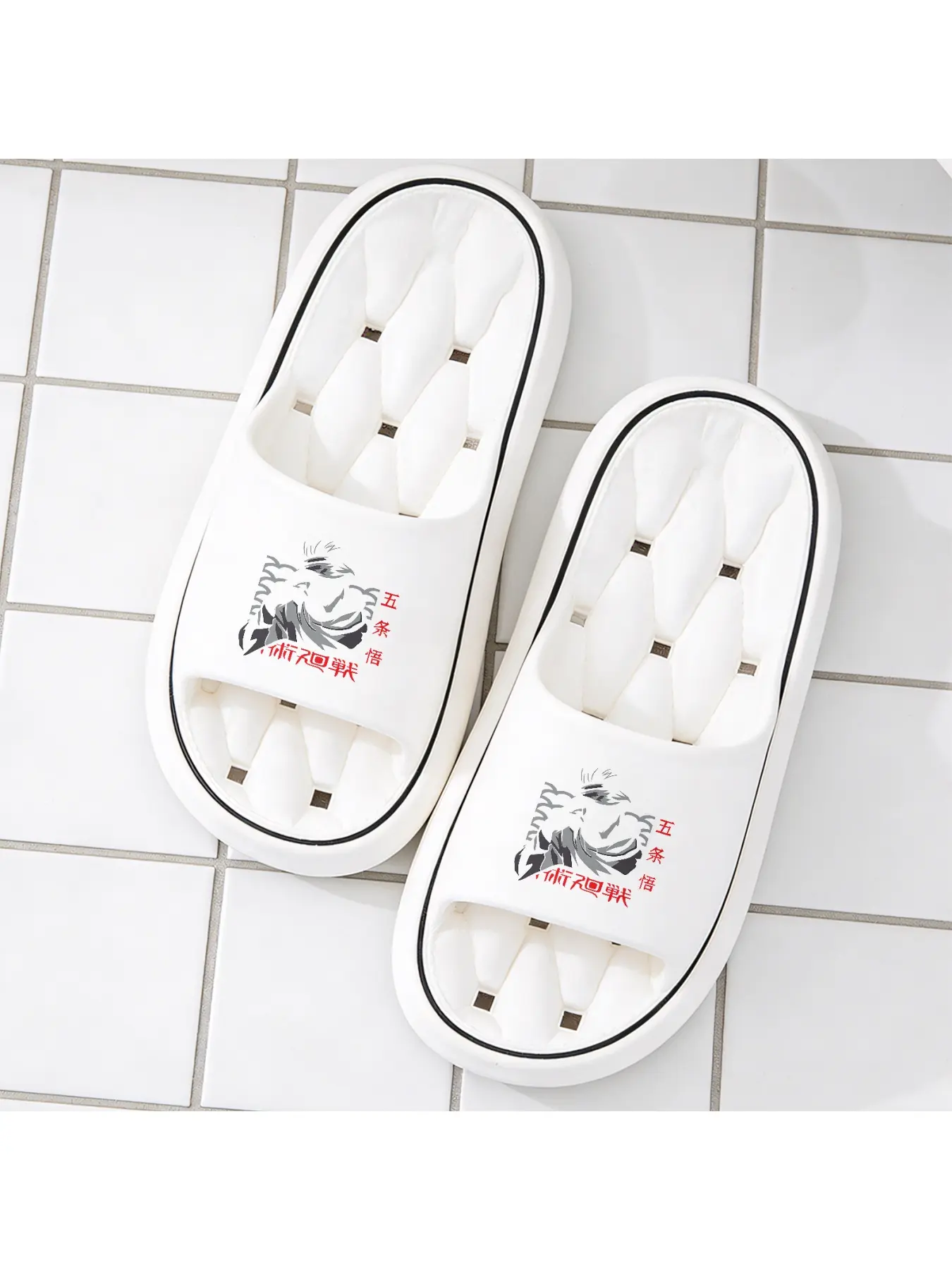 Jujutsu Kaisen Satoru Gojo Themed Slippers Unisex Four Seasons Casual Slippers Non-slip Soft-soled Slippers For Indoor Home Anime Peripheral Slippers For Fans Trendy Outdoor Wear Slippers Breathable Co Footwear