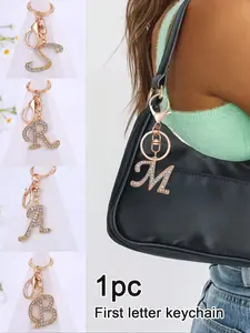 Letter Keychain, A-Z Initial Pendant, Fashion Simple Keyring, Cute Creative Water Drill Keychain, Fashionable Alloy Keychain, Perfect Gift for Women