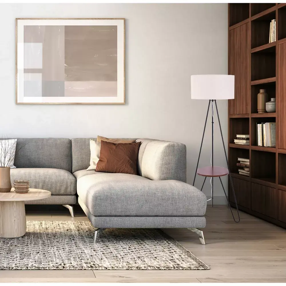 Tripod Shelf Floor Lamp Silver (Includes LED Light Bulb) - Threshold: Modern Design Linen Shade ETL Listed