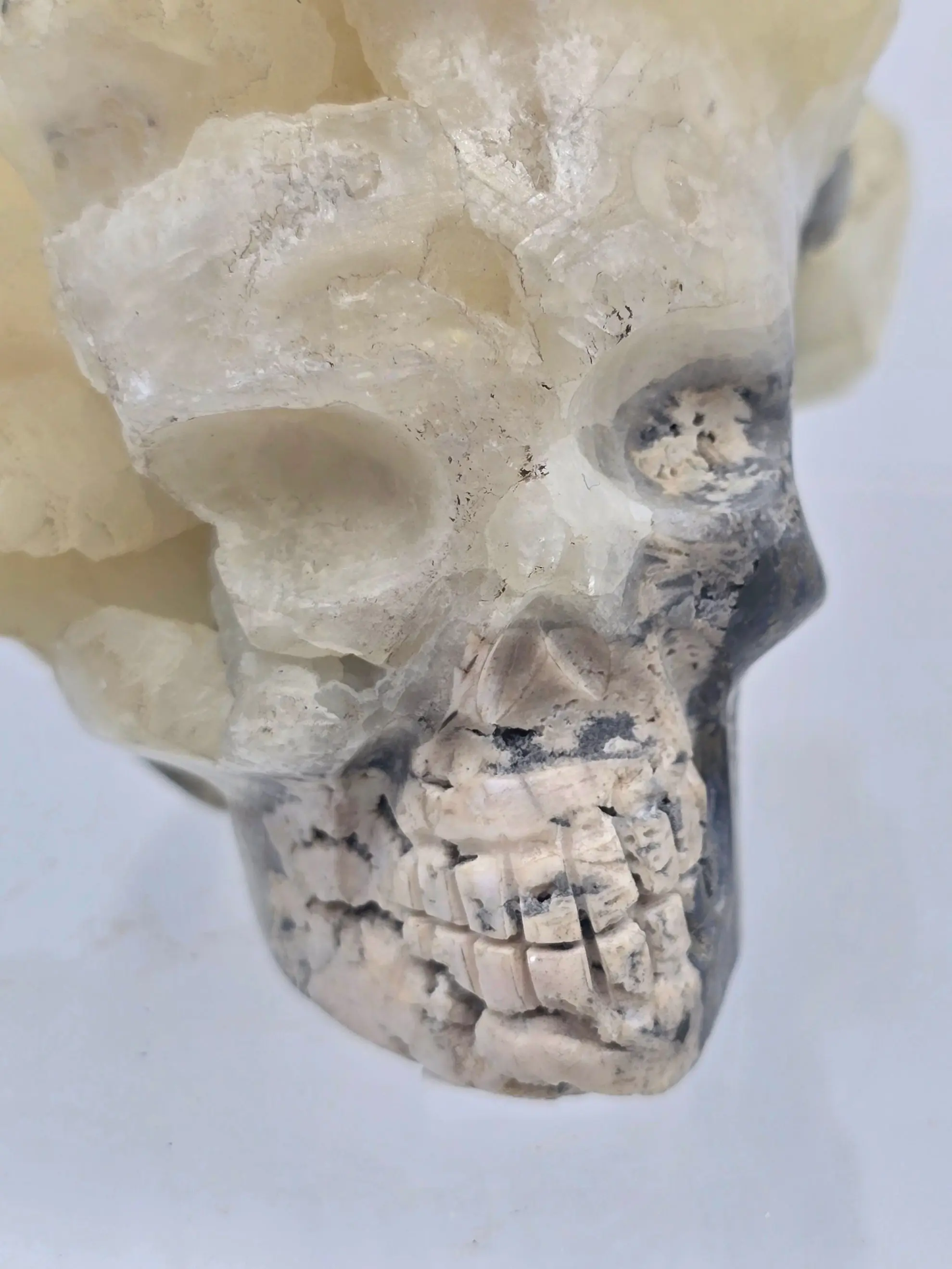 Calcite, Opal, Pyrite cluster Crystal Skull