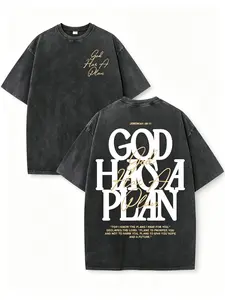 Vintage Washed God Has A Plan T Shirt Jeremiah 29:11 Double Sided Print Oversized Christian Faith Graphic Tee Unisex Streetwear Black Round Neck