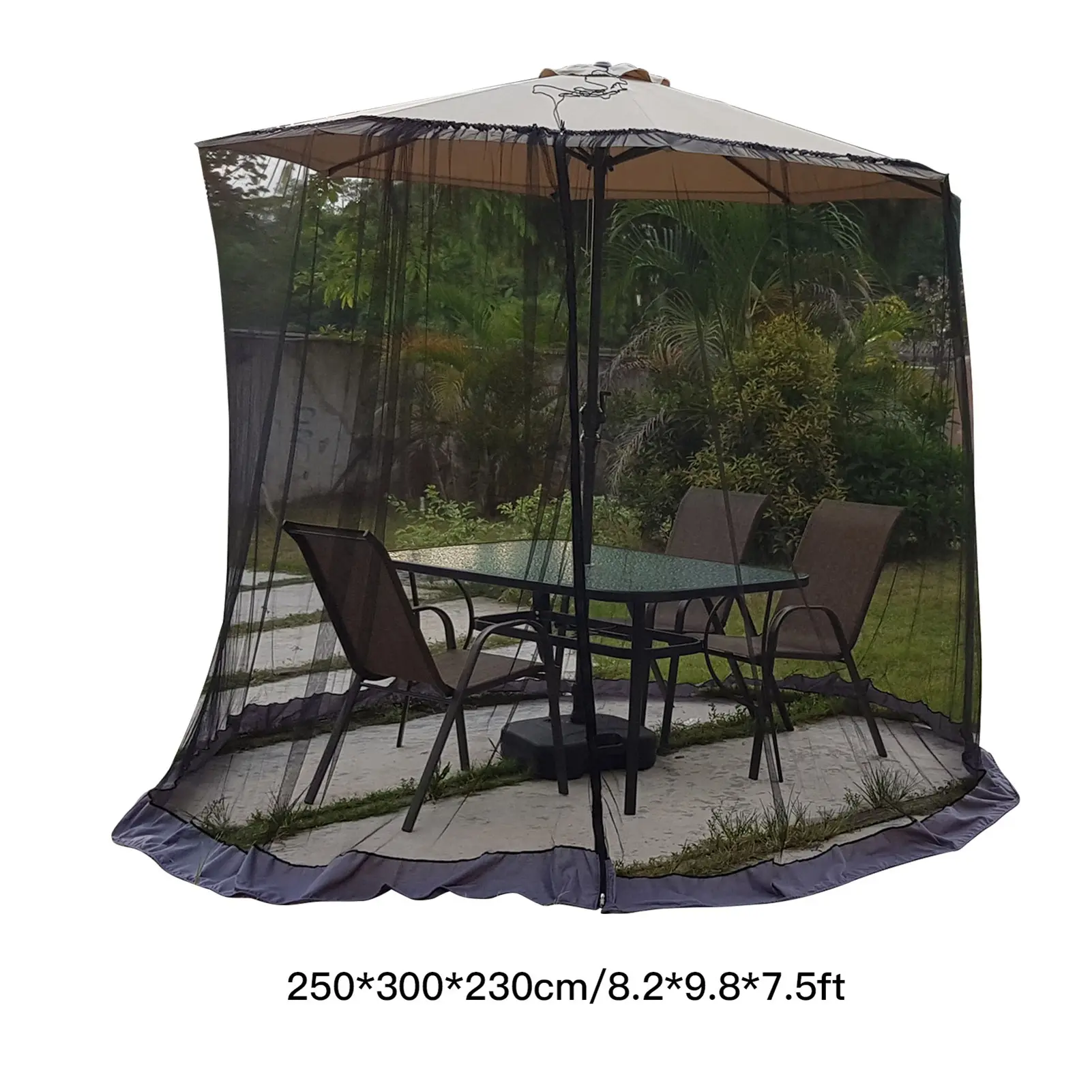 Outdoor Umbrella Cover - Round Shape Patio Umbrella Protective Netting, 230x10cm Polyester Ventilated Net, Neutral Color, Fits 250-300cm Sizes, Zipper Doors for Patio Decor, Watch Party Use