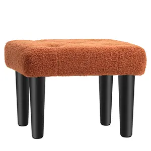 Ottoman Foot Stool, Small Ottoman Foot Rest With Legs, Teddy Velvet Sofa Foot Stools For Under Office Desk, Outdoor, Living Room, Dorm, Bedroom