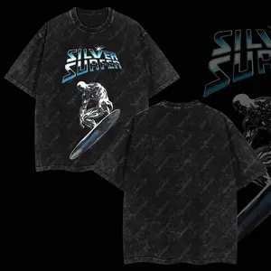 Superstyle Norrin Radd Power Cosmic "Silver Surfer" Fantastic Four MCU Superhero Comic Edition Double Printed Oversize Lightweight Acid Washed Tee TV Series Graphic Design Top Cotton Streetwear Comic Superheroes T-Shirt Clothes Menswear Womenswear L6J U2E