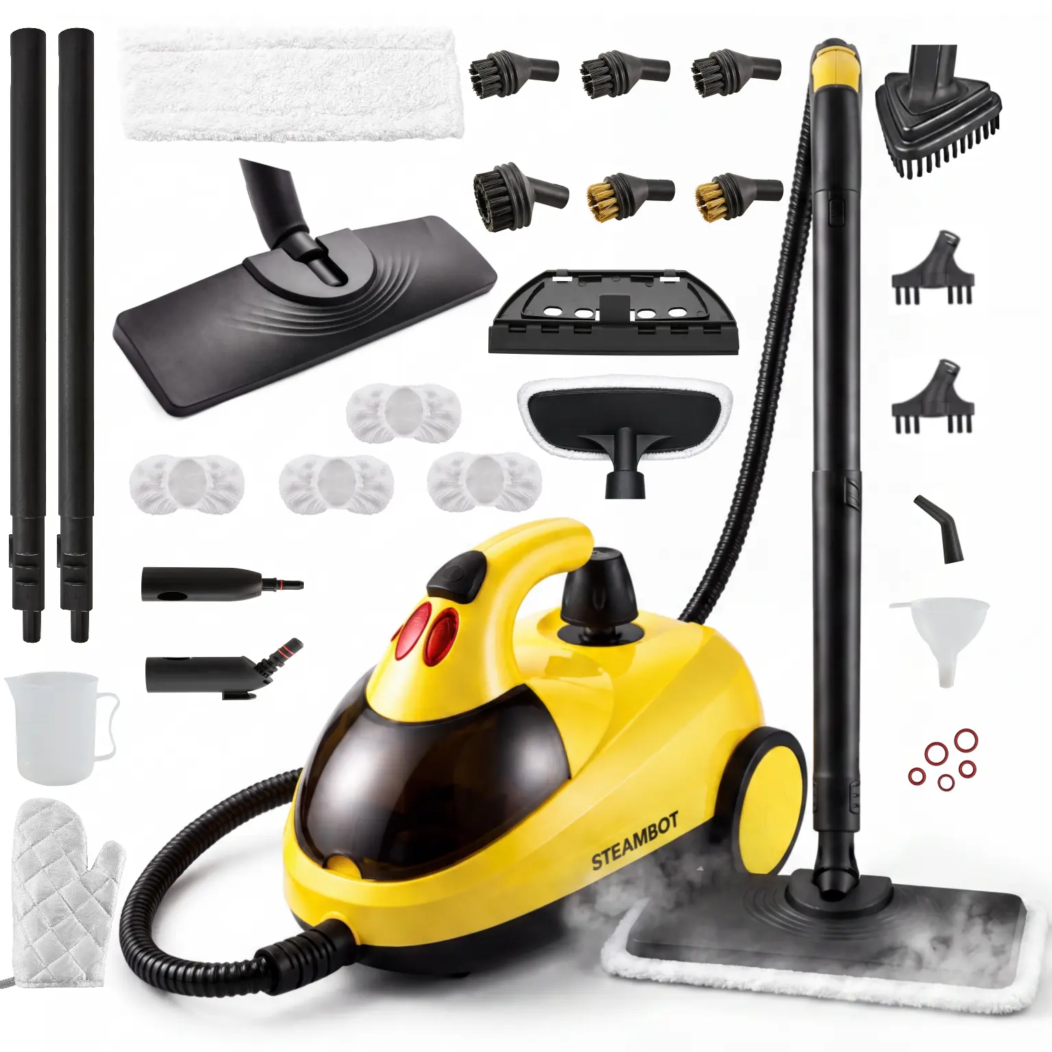 Steambot Steam Cleaner With High Pressure Steam, 2L Large Water Tank, 30 Accessories Detachable Steam Mop, Heavy Duty Chemical Free Deep Cleaning for House, Grout, Kitchen, Bathroom, Car Detailing, Grime & Grease, Upholstery,Multi Purpose Cleaning Steamer