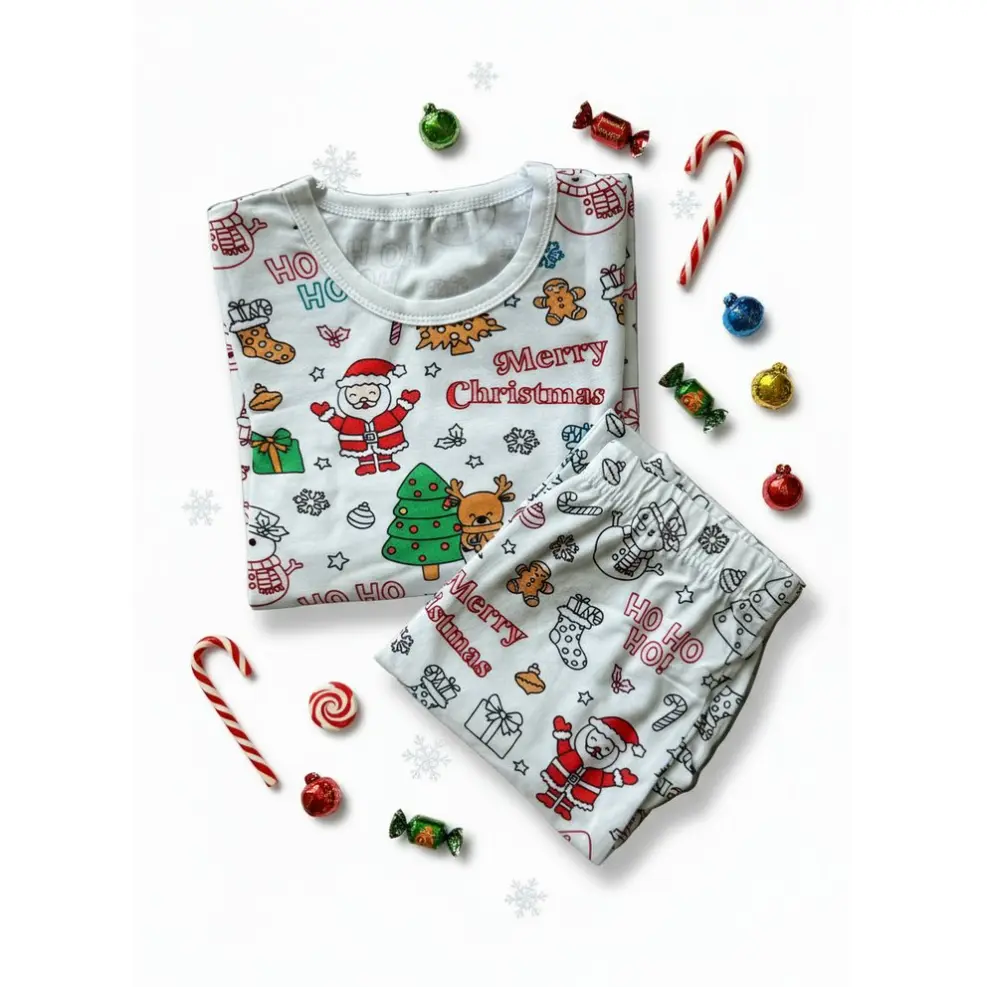 Kakadoo Coloring Pajama Set for Kids Christmas 95% Cotton 5% Elastane Washable Fabric Markers Included Creative Sleepwear