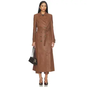 Bardot Vegan Leather Longline Coat in Chestnut
