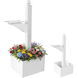 1 Set Iron Mailbox Posts with Planter Box for Outside, 56 Inch / 4.6 ft Tall Heavy Duty Decorative Mount with Flower Box Architectural Post (White)