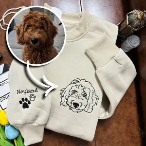 Pet Embroidered Sweatshirt, Embroidered Dog Sweatshirt, Custom Dog Face Embroidered Sweatshirt From Photo H