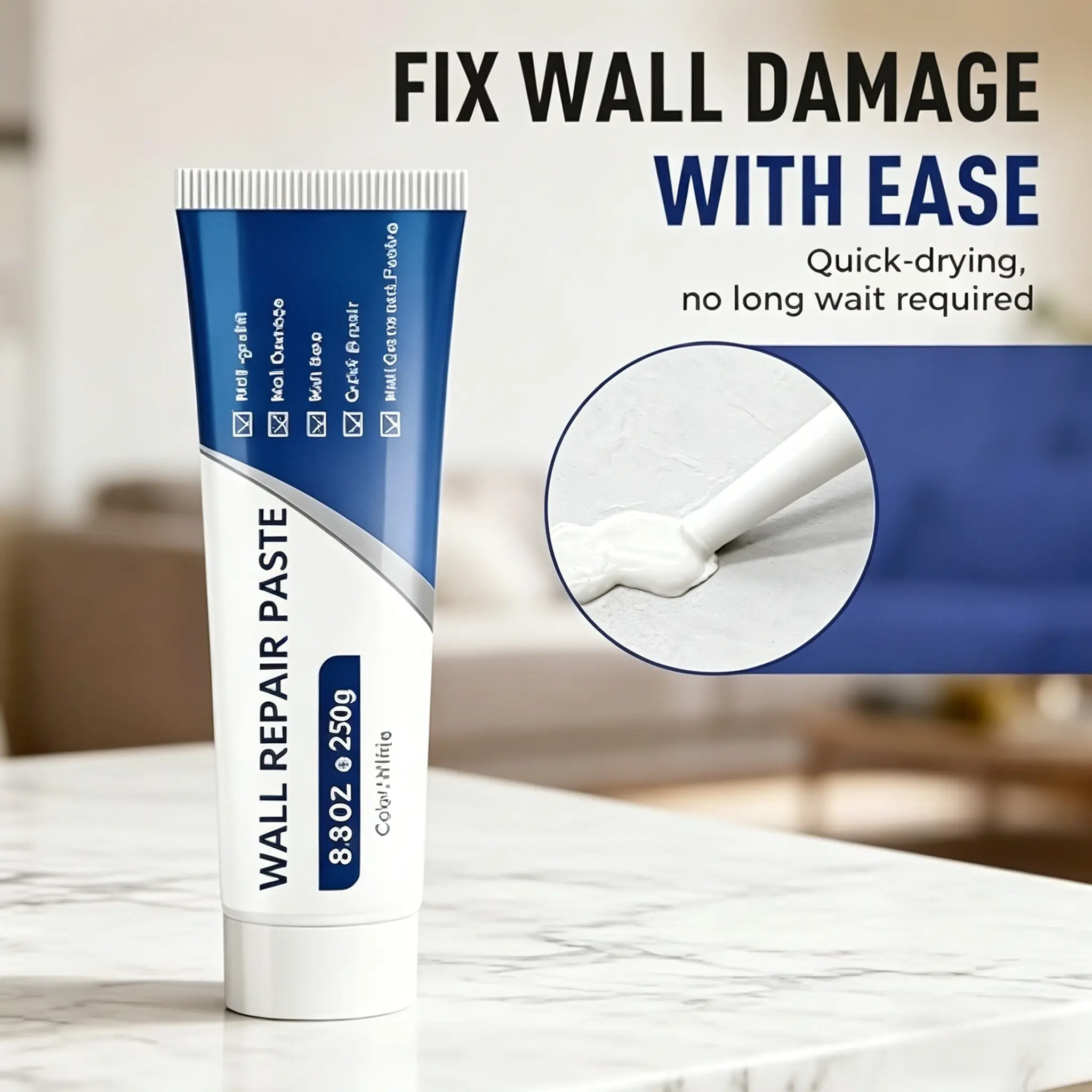 Wall Repair Paste - Fix Any Wall Damage in Minutes! Quick-Drying, Easy to Use, White Mending Agent for Holes, Cracks & Graffiti