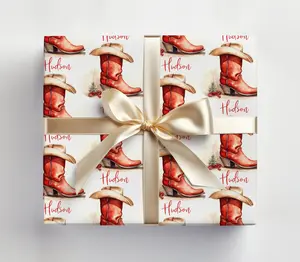 Christmas Cowboy Wrapping Paper Roll Cowboy Boots Wrapping Paper Christmas Cowboy Hat Gift Wrap Christmas Western Wrapping Paper