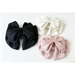 French Style Satin Bow Hair Claw Clips for Women, Elegant Large Hair Claws for Bun & Updo Hairstyles, Luxury Textured Hair Accessories for Back of Head, New Trendy Fashion Headwear for Spring Summer Daily & Party easter bunny ears