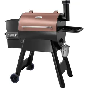 Father's Day Gift VEVOR Wood Pellet Grill Smoker, 8 in 1 BBQ Grills for Outdoor Cooking, 575 Square Inches Cook Area Electric Grill and Smoker, with LCD Screen Controller, Meat Probe, 500 ° F Max Temperature, Black