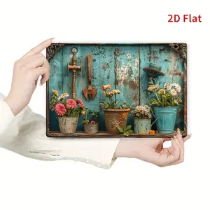 2D Floral Art Vintage Metal Tin Sign, Indoor and Outdoor Decorative Hanging Tin Painting, Suitable for Room, Home, Bedroom, Office, Study, Restaurant, Bar, Cafe, School, Library, Door, and Garage Wall Decoration, 1 Piece, 12X 8inch , Room Decoration