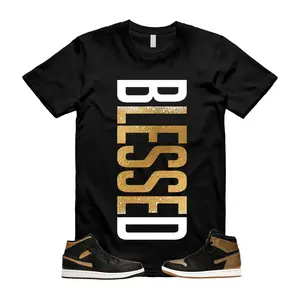 Aj 1 Black Metallic Gold White Mid High T Shirt Match VERTBLS  Unisex Streetwear