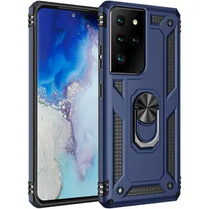Military Grade Drop Impact for Samsung Galaxy S21 Ultra Case Galaxy S21 Ultra 5G Case 6.8 inch Metal Rotating Ring Kickstand Holder Armor Heavy Duty Shockproof for S21 Ultra Phone Case (Blue)