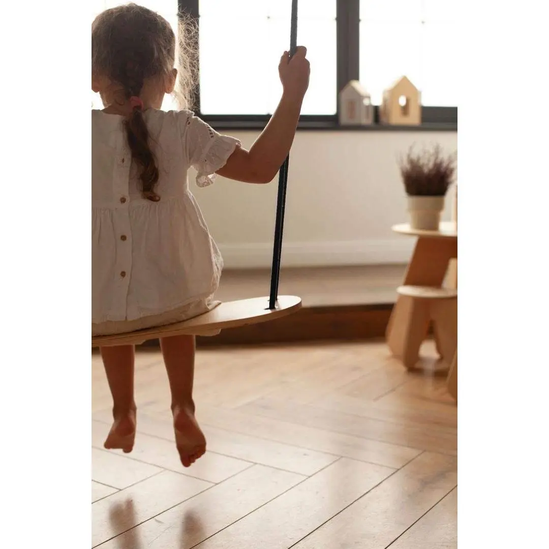 BABAI Wooden Swing with Black Cotton Rope