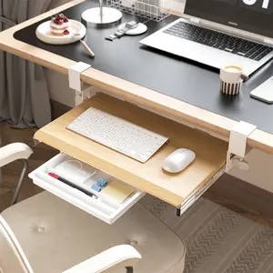 ETHU Small Keyboard Tray for Desk – 19.7” x 12.2” Compact Pull-Out Keyboard Drawer, Ergonomic Under Desk C-Clamp Mount, Space-Saving Slide-Out Keyboard Shelf for Home & Office