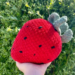 Crochet Strawberry Plushie | Cute Throw Pillow | Strawberry Pillow | Medium Strawberry Plush | Cute Strawberry Pillow | Super Soft |