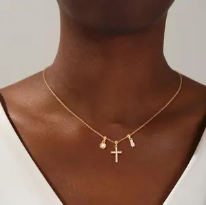 TEWIKY Gold Layered Pearl Cross Pendant Necklace Dainty Simple Pendant with Elegant Hypoallergenic Jewelry Party Daily Wear For Women Fashion Items Holiday gifts