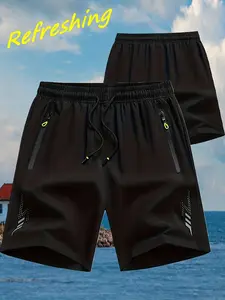 Men's Ice Silk Straight Leg Shorts Summer Thin Loose Quick-Dry Sports Running Basketball Casual Fitness Beach Pants
