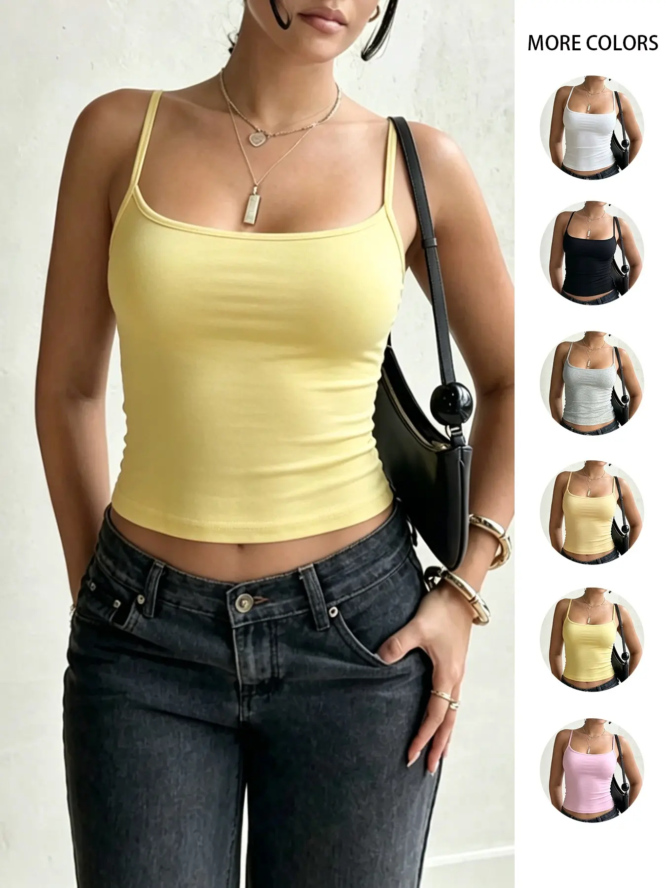 Women's Sleeveless Solid Color Basic Slim Fit Spaghetti Strap Tank Top, Adjustable Strap Camisole, Adjustable Straps, Perfect for All Seasons, Casual Daily & Everyday Wear & Fitness, Womenswear