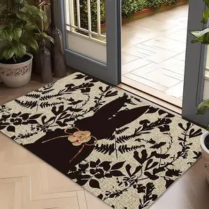2D Flannel 1pc 1pc Easter Bunny Floral Pattern Carpet | Spring Festival Style Indoor Welcome Mat, Flannel Material, Anti-Slip, Soft, Comfortable, Easy to Clean, Suitable for Bedroom, Living Room, Dining Room, Kitchen, Bathroom, and Entrance