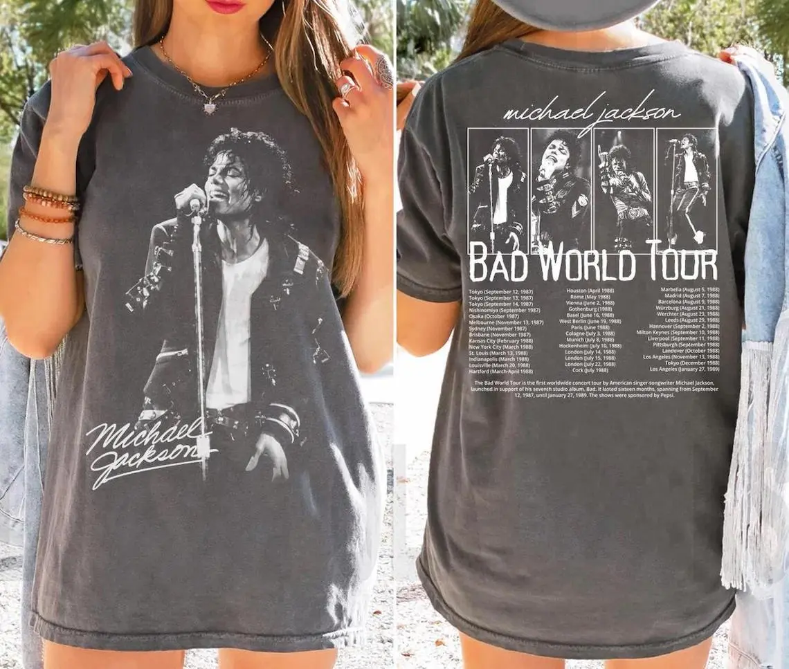 Bad World Tour 2-Sided Graphic T-Shirt, Michael Jackson Shirt Vintage bootleg tee, King of Pop Concert Outfit, Gift for Fan