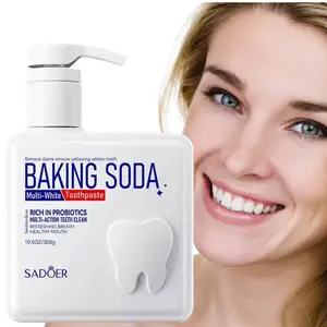Large capacity 300g home dental implant, pump dispenser, probiotic containing baking soda dental implant, deep cleaning, basic cleaning, whitening and brightening, fresh breath, gifts for family and friends