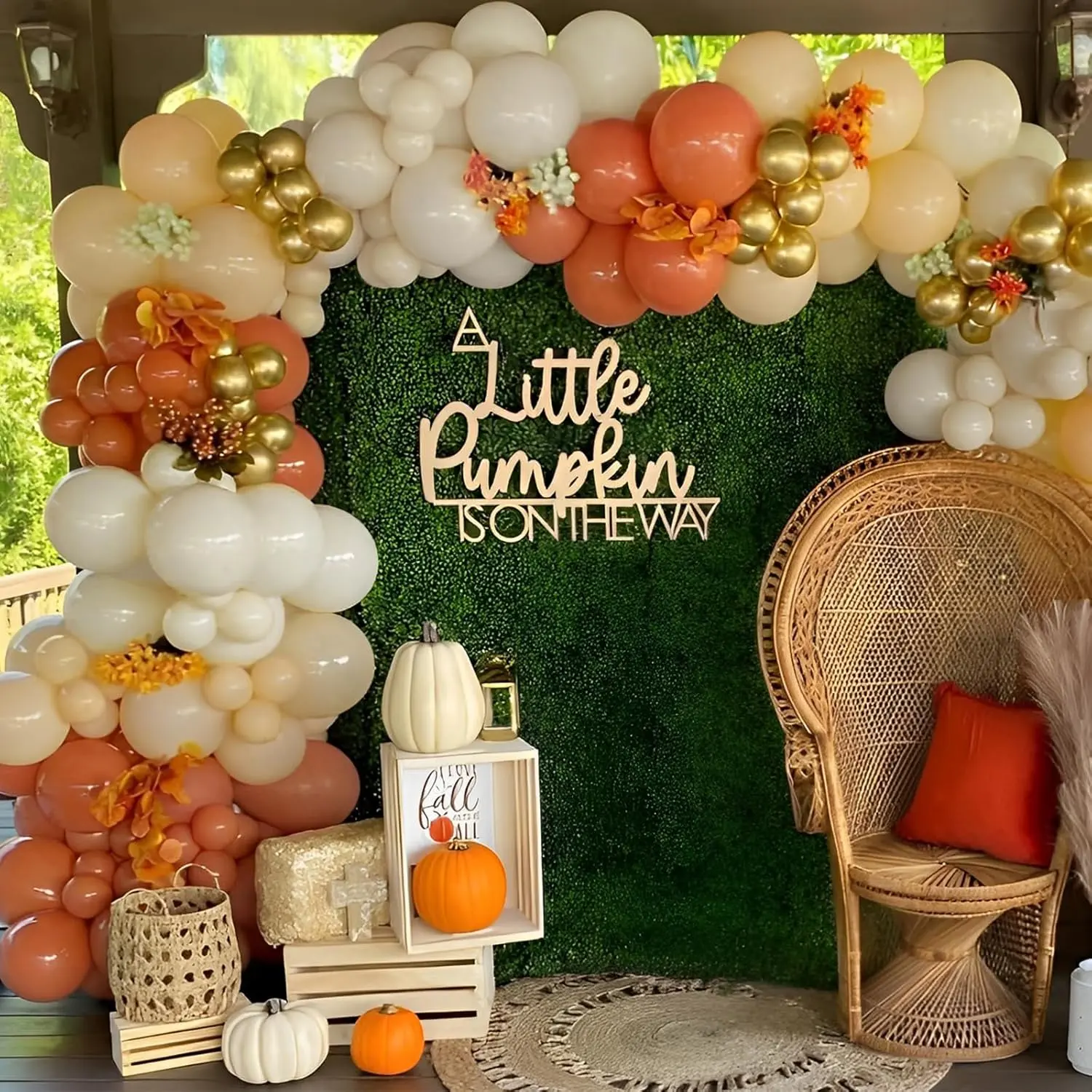 155PCS Metallic Fall Orange Balloon Arch Kit, Little Cutie Kit with Glue, Harvest-Birthday Party Decorations for Autumn Thanksgiving Events, Macaron Orange, Metallic Gold