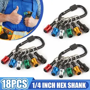 18Pcs/Set 1/4" Hexagonal Shank Screwdriver Head Holder Extension Rod Key Chain Adapter Drill Bit Quick Replacement Portable