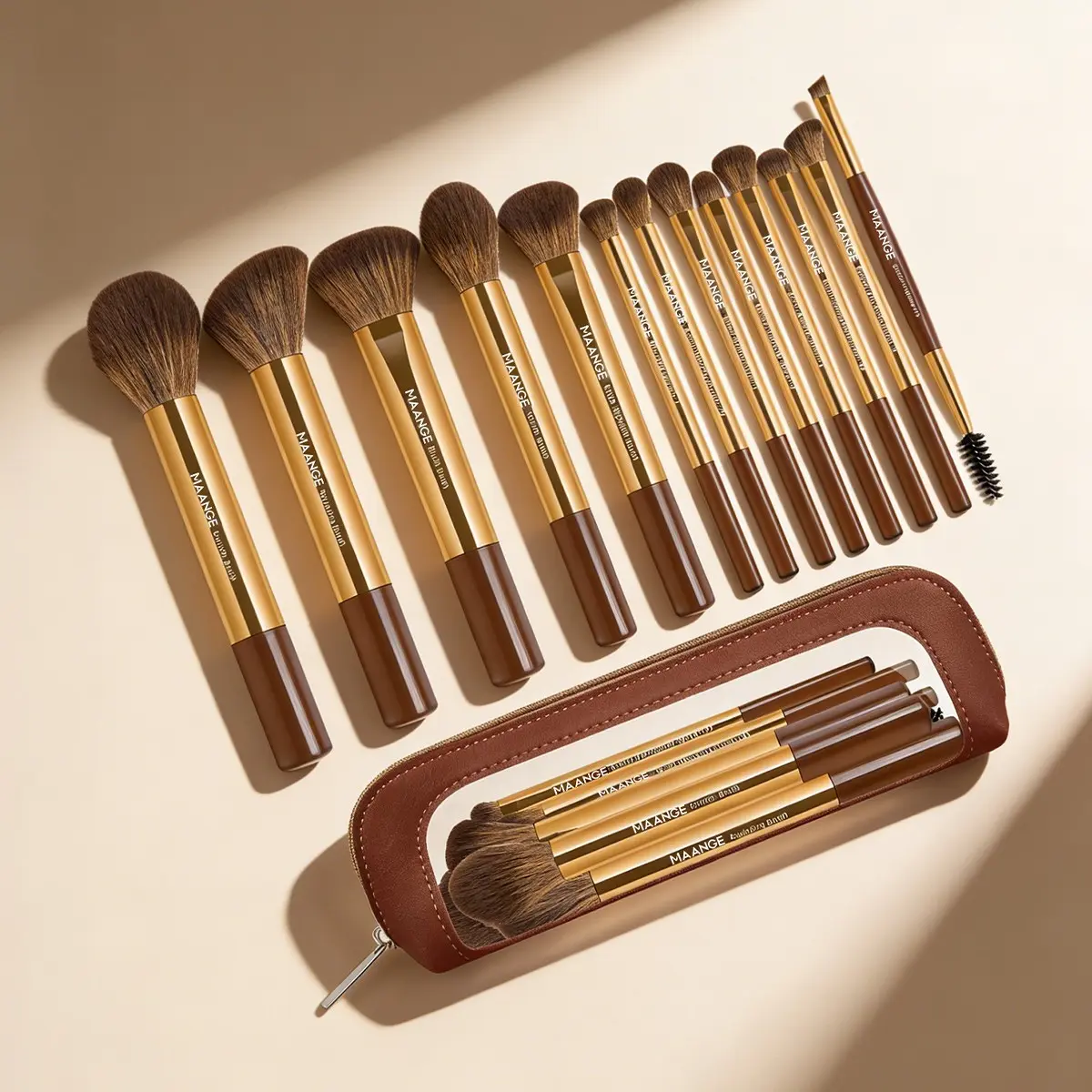 Maange 14-Piece Makeup Brush Set with 13 Brushes & Cosmetic Bag, Face Makeup Brushes, Foundation Brush, Blush Brush, Powder Brush, Eyeshadow Brush, Mascara Brush, Makeup Tools Set, Brush Included