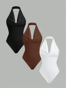 Spring Summer New Elegant Comfortable Halter Neck Women's Jumpsuit Set, Fitted Casual Style, 3 Piece Suit, Perfect for Daily Wear