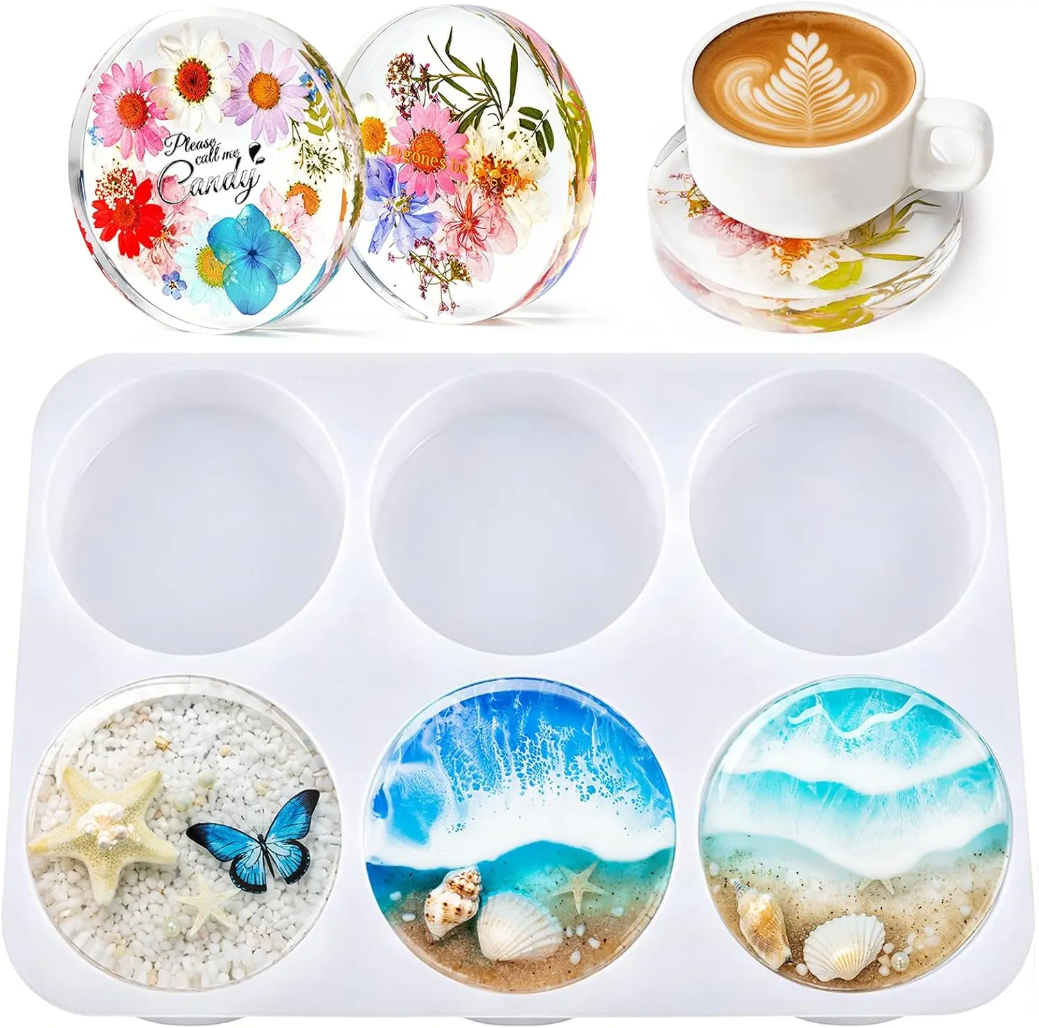 Silicone Molds for Coasters 6-Cavity Home Decoration, Flexible, Easy to Clean