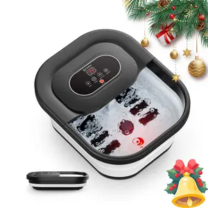 COMFIER Collapsible Foot Bath with Heat & Bubbles - Adjustable Spa System with Massage Rollers, Pumice Stone and LED Light, Portable Foot Care Basin for Home Use For Men and Women Bathroom Bathroom Accessory Black